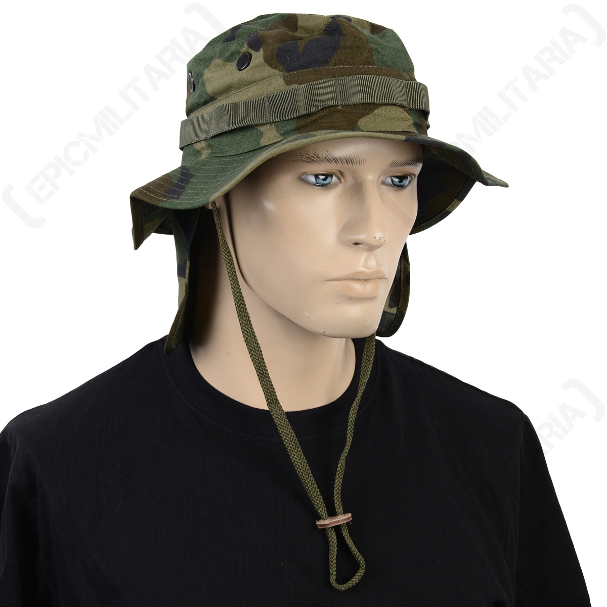 British Woodland Camo Rip Stop Boonie Hat with Neck Flap - Epic