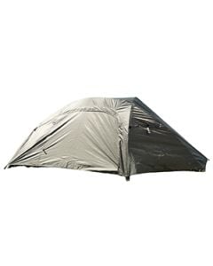 This view shows the Mil-Tec Two-Person Recon Tent in Olive from the front. -TN