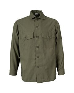 This view shows the front of the US Vietnam OG107 Combat Fatigue Utility Shirt. Thumbnail.