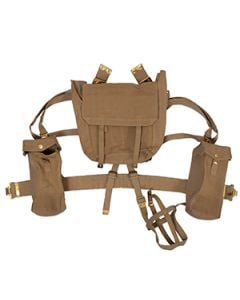This view shows all compartments of the WW2 British 1937 Webbing Set in Khaki. -TN
