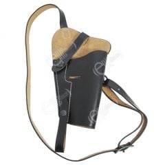 Front view of black leather US M3 Shoulder Holster with strap