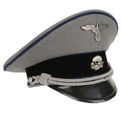 German Waffen SS Officer Visor Cap - Stone Grey - Cornflower Blue Piping
