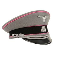 German Waffen SS Officer Visor Cap - Stone Grey - Pink Piping