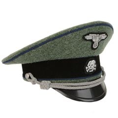 German Waffen SS Officer Visor Cap - Field Grey - Cornflower Blue Piping