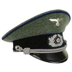 German Army Officer Visor Cap - Field Grey - Cornflower Blue Piping