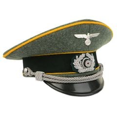 German Army Officer Visor Cap - Field Grey - Golden Yellow Piping