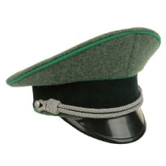 German Army Officer Visor Cap without Insignia - Field Grey - Light Green Piping