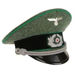 German Army Officer Visor Cap - Field Grey - Light Green Piping