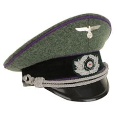 German Army Officer Visor Cap - Field Grey - Purple Piping