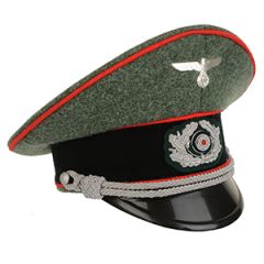 German Army Officer Visor Cap - Field Grey - Red Piping