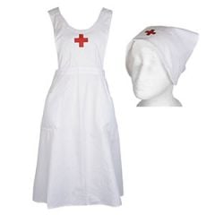 Nurses Uniform - Red Cross Apron and Button Hat