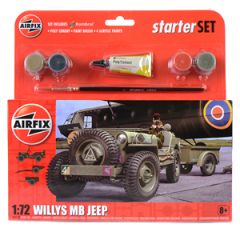 Airfix US Willys MB Jeep Starter Set Model Kit - 1:72 Scale