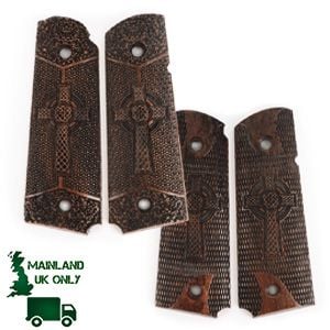 US Engraved Wooden Colt Grips - Celtic Cross