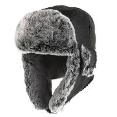 Faux Leather Ushanka Trapper Hat - Black