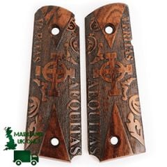 US Engraved Wooden Colt Grips - Veritas Cross