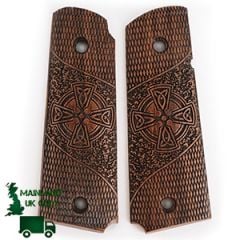 US Engraved Wooden Colt Grips - Celtic Cross Ringlet