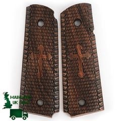US Engraved Wooden Colt Grips - French Cross