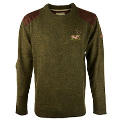 Percussion High Neck Sweater with Deer Logo - Khaki Green