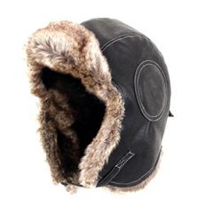 Black Aviator Leather and Faux Fur Ushanka Thumbnail