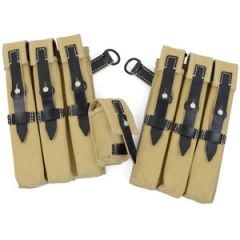 MP40 Canvas Ammo Pouch Pair Leather Straps -  Tan