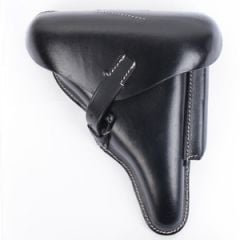 P08 Luger Hard Shell Holster - Black Leather Thumbnail