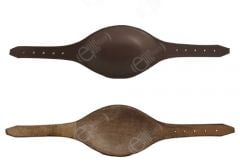 Two Airborne leather chin cups with straps on each side, the top chin strap is dark brown and the bottom chin stap is light brown