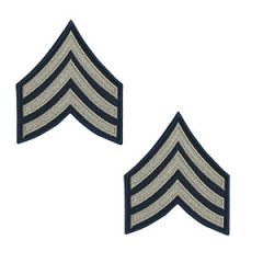 WW2 US NCO Sergeant Rank Stripes - Pair of Khaki on Blue - 1942-1948