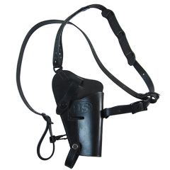 Front of black leather US M7 Shoulder Holster and strap