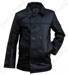 Black Leather US Navy Pea Coat