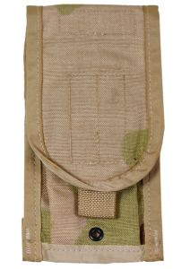 Front view of canvas Original US Army M4 2-Mag Pouch in tan and green Desert Camo