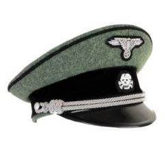 German Waffen SS Officer Visor Cap - Field Grey - Black Piping- Medium (56/57cm)