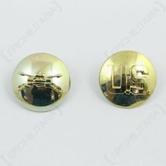 US Armored Cavalry and Monogram Collar Discs - Gold