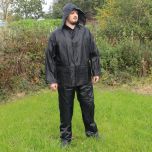 Jacket and Trousers Waterproofs Set - Black - Hood Up