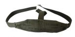 Dark green front view of canvas M1 Helmet Liner Neckband with black text stamped at the widest part