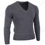 Front view of grey V-Neck sweater