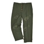 Front of pair of button up, dark green American M43 Trousers
