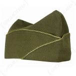 Side view of green WW2 US Garrison Cap with Black and Gold Piping