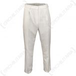 Front view of pair of Original British Womens White Military Trousers on white background