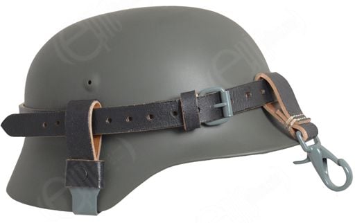 German WW2 Black Leather Helmet Carry Strap with Metal Clips Helmet Carrier Only 
