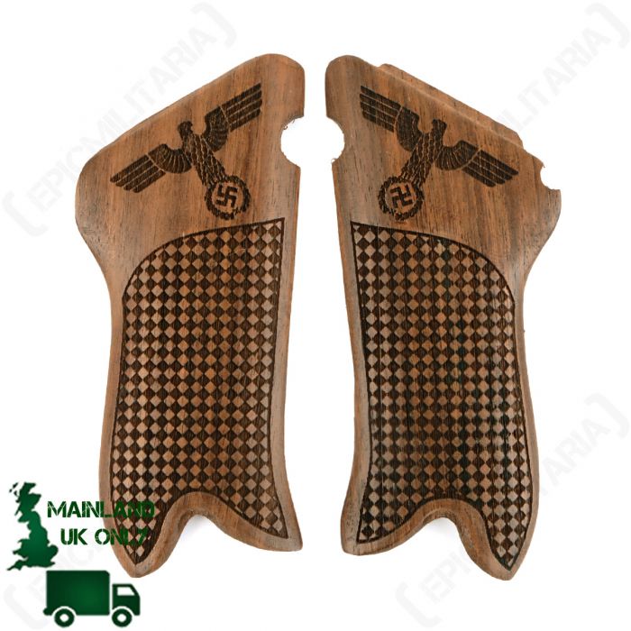 WW2 German Engraved Wooden P08 Luger Grips Epic Militaria