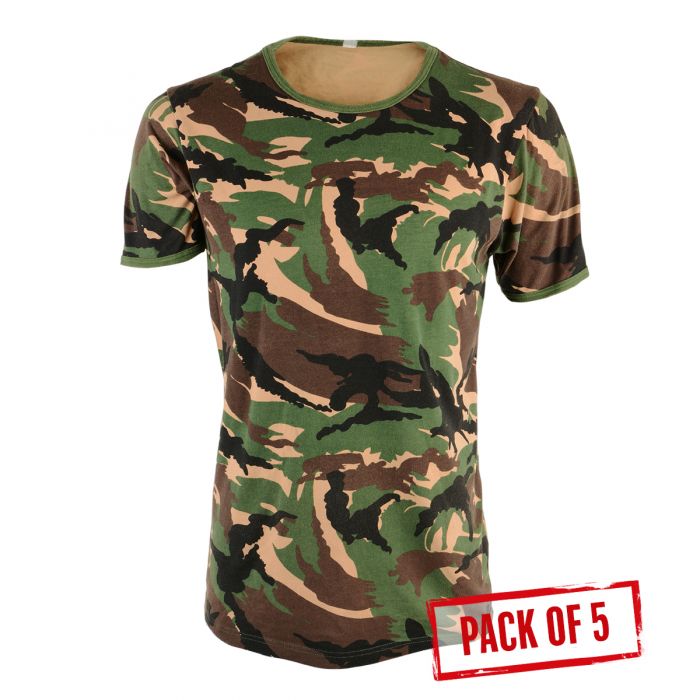 Original Dutch Army T Shirt Woodland Camo PACK OF 5