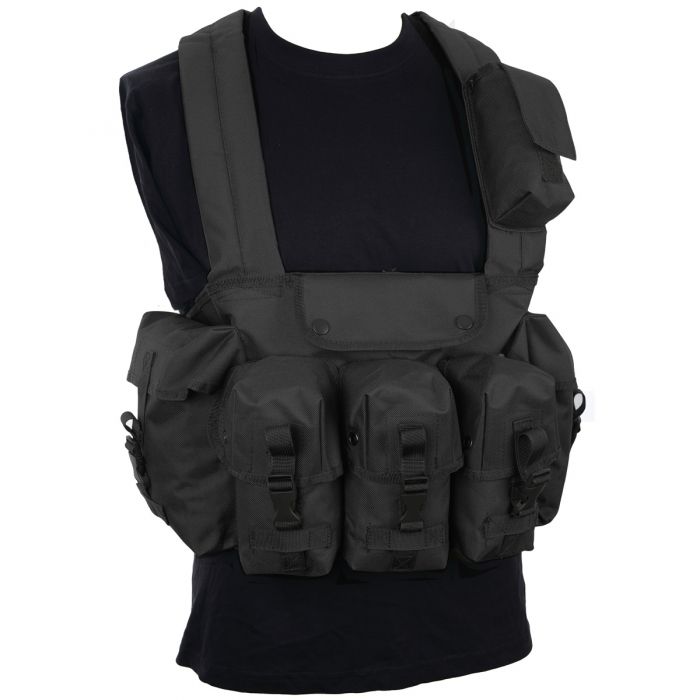 ARMY US TACTICAL MAG CHEST RIG MILITARY AMMO CARRY RANGE VEST 6 POCKETS BLACK 
