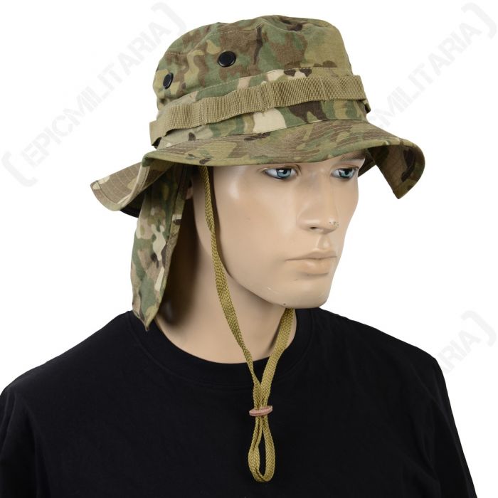 British Multitarn Camo Rip Stop Boonie Hat with Neck Flap - Epic Militaria