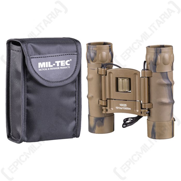 10 x 25 Foldable Binoculars with Case Desert Camo Epic Militaria