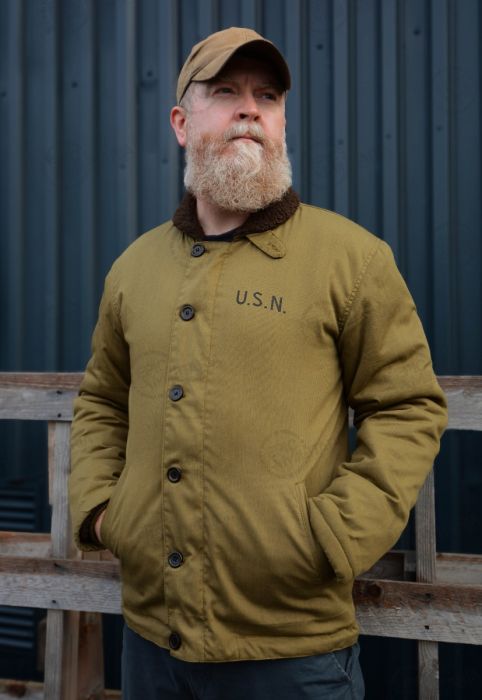 US U.S.N Fleece Lined Naval Deck Jacket - Collared Zip Front US U.S.N Fleece Lined Naval Deck Jacket - Collared Zip Front