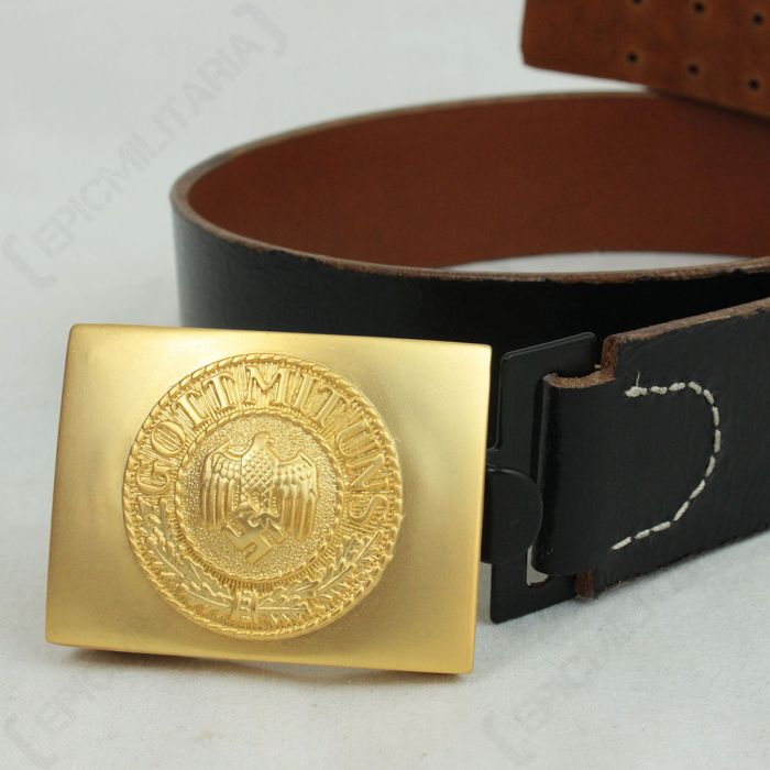 Genuine German Army Black Leather Belt Brass Buckle Size All Sizes Up To 30" 