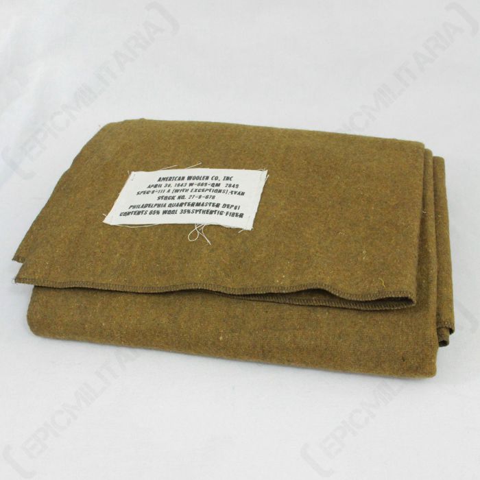 Ww2 Us Mustard Brown Wool Blanket, Wool Army Blanket