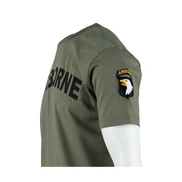 This view shows the front of the US 101st Airborne T-Shirt - Olive Drab. Thumbnial.