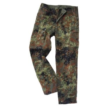 Front view of pair of German Army Flecktarn Trousers on white background