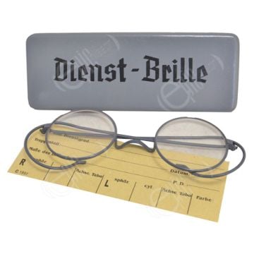 German WW2 Style Wire Rimmed Service Glasses, case and prescription card.